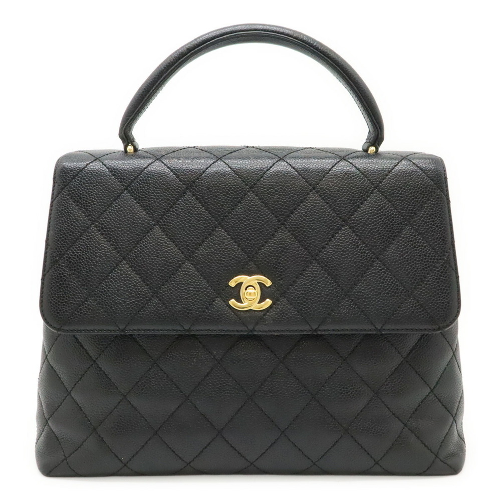CHANEL Matelassé Coco Mark Handbag Flap Bag Caviar Leather Black A12397